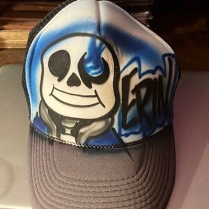 Custom AirbrushedTrucker Hat with Skull (Sans) Design